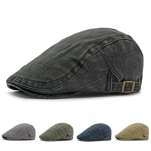 Casual Plaid Flat Peaked Caps For Men Solid Color Berets Hat