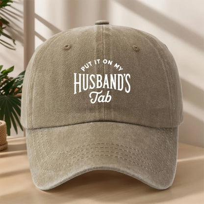 Vintage Washed Cap with "Husband'S" Letter Print