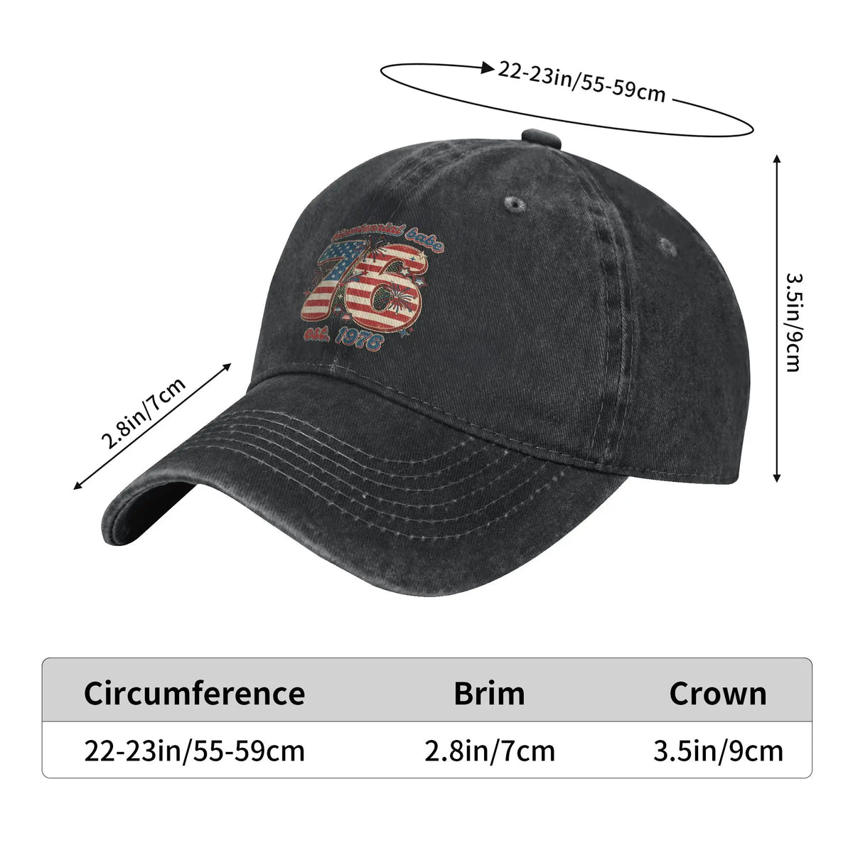 Bicentennial Babe 50th Birthday Women Vintage 1976 Flag Casual Baseball Cap
