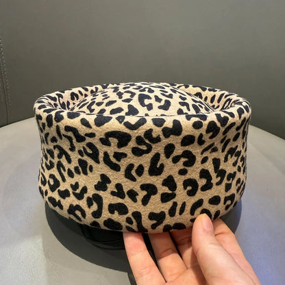 New Winter Retro Leopard Print Wool Felt Fedoras Hat