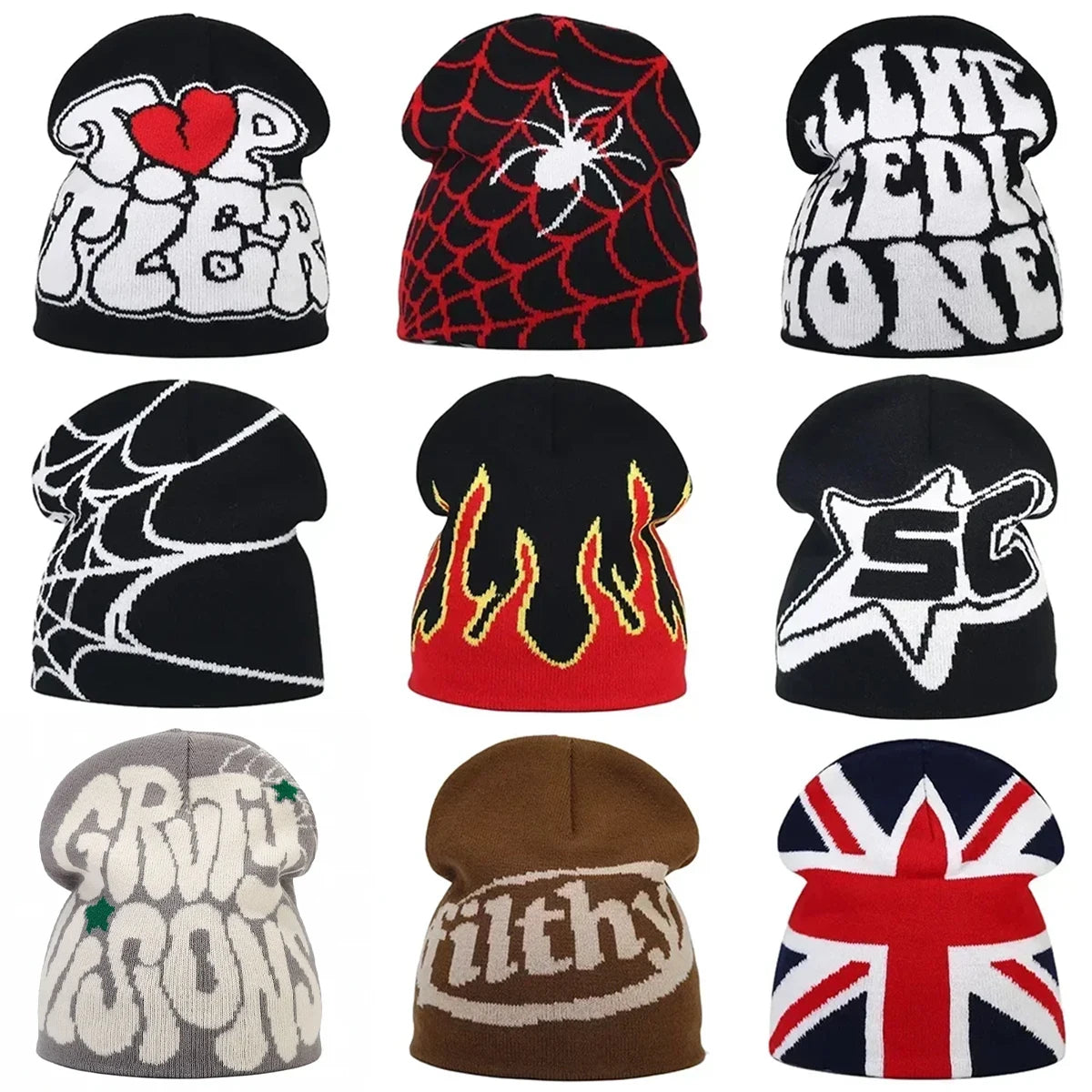 Y2K Letter Knitted Winter Autumn Beanie Cap Men Women