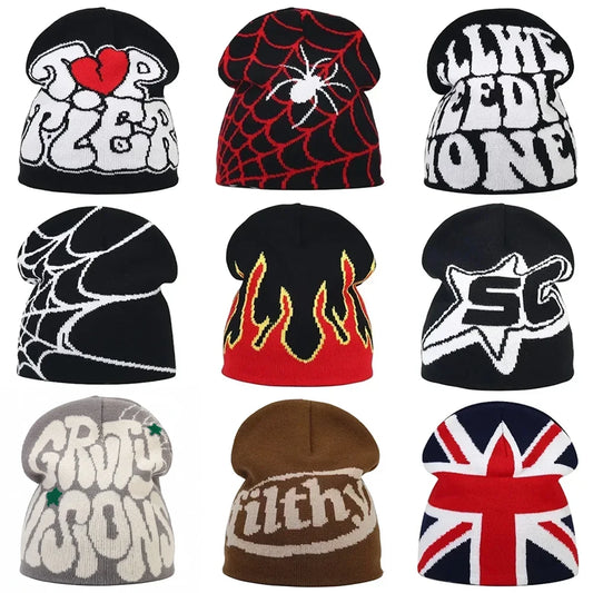 Y2K Letter Knitted Winter Autumn Beanie Cap Men Women