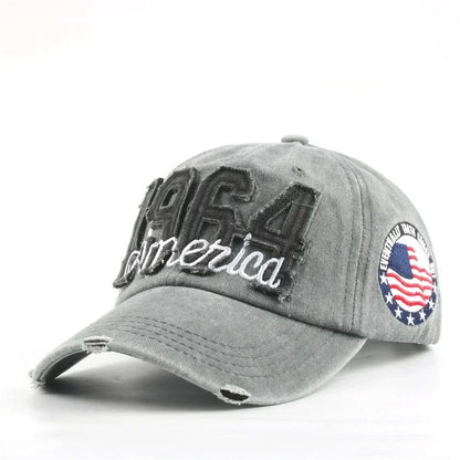 Unisex All Seasons Fashionable Washed Retro Retro Letter 1964 America Baseball Cap