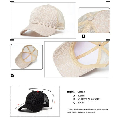 New Lace Flower Mesh Cap Adjustable Breathable Baseball Cap