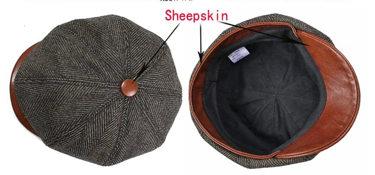 Men Street Bonnet 55% Wool Beret Sheepskin Camel/Grey Male Thin Hats