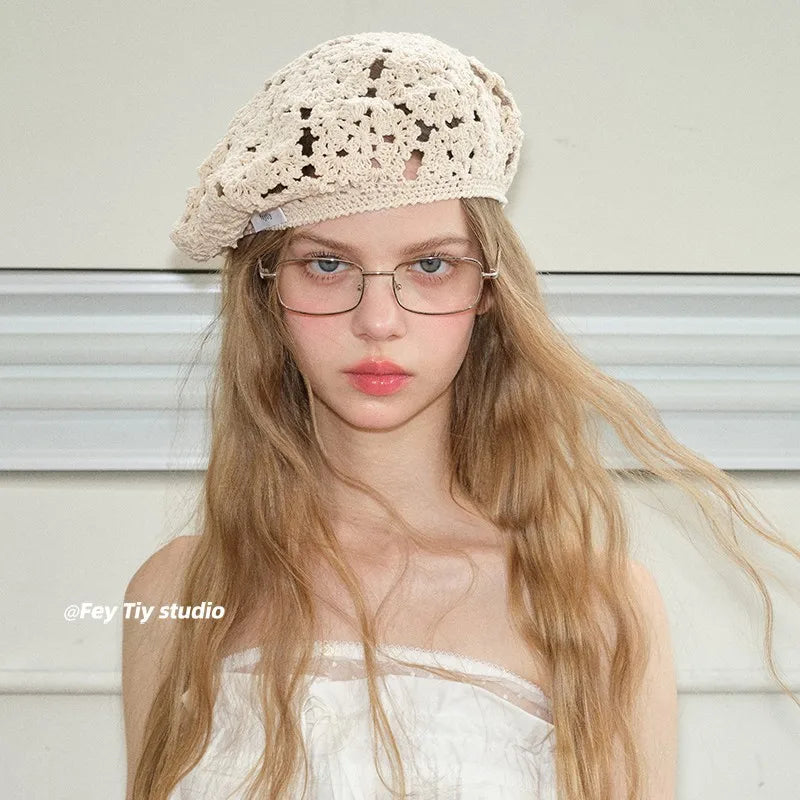Retro Chic Handcrafted Knit Beret For Women - Japanese Style