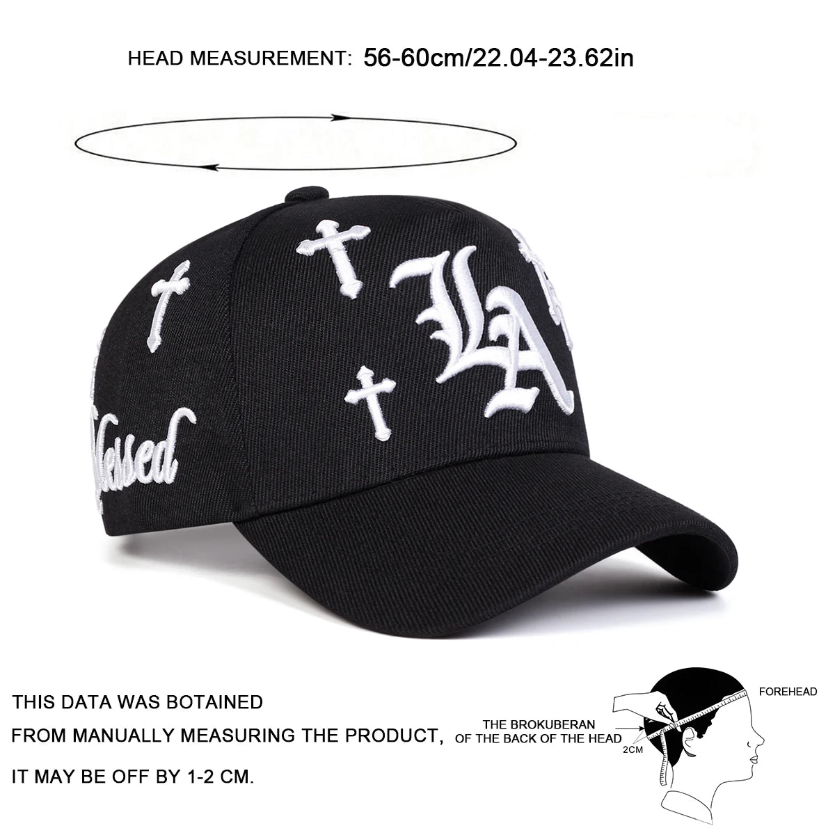 Unisex Gothic LA Cross Embroidery Baseball Caps Spring Autumn Outdoor