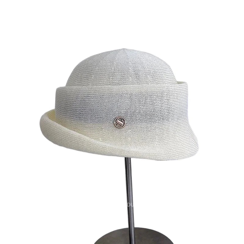 French-Style Hepburn-Inspired Metal-Trimmed Rolled-Brim Hat