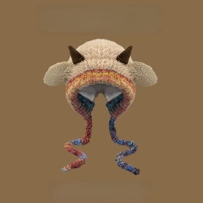 Cute Thick Plush Knitted Hat Girls Winter Warm Ear Protection Beanies Hat