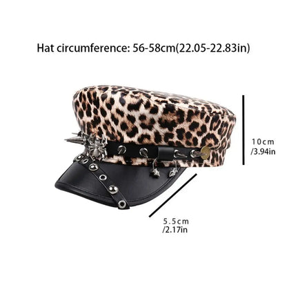 Retro Hip-Hop Rivet Leopard Hat Punk Harajuku Y2k Beret Hat