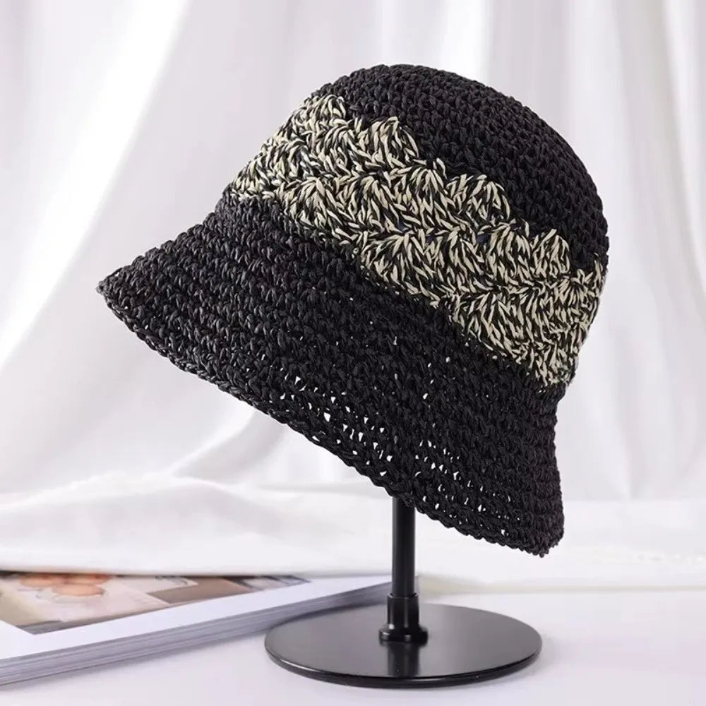 Casual Large Brim Woven Hat Hollow Out Foldable Straw Hat