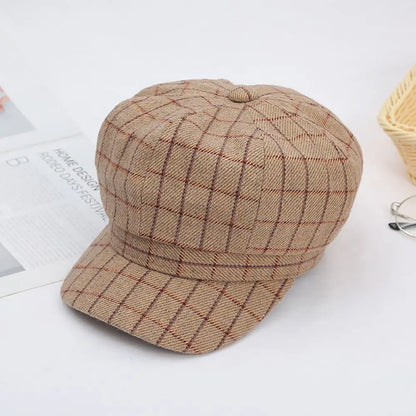 Adjustable Autumn Keep Warm Girls Korean Street Style Plaid Beret