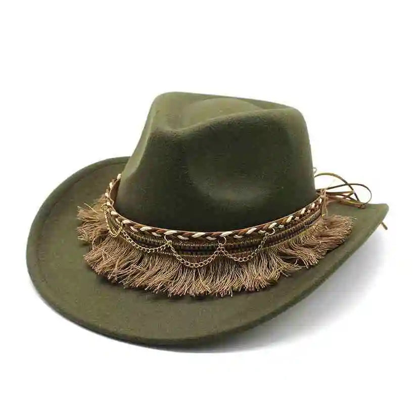Wide Brim Fedora Hat With Braided Tassel Band - Church Jazz Hat