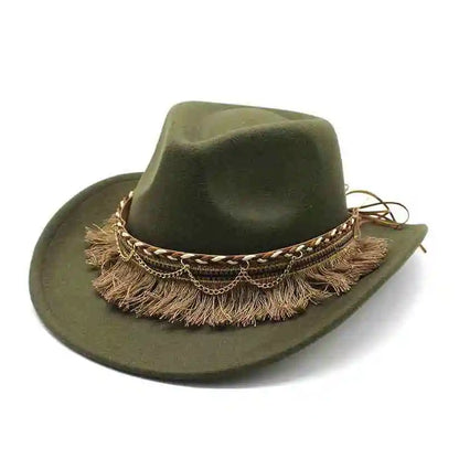 Wide Brim Fedora Hat With Braided Tassel Band - Church Jazz Hat