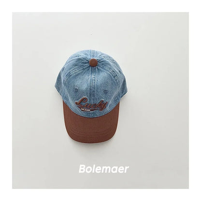 Fashion Blue Denim Baby Baseball Hat Letter Embroidery Long Brim Cap Boy Girl Children Outdoor Peaked Hat