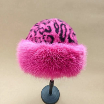 Fashionable Leopard Print Plush Hat Women's