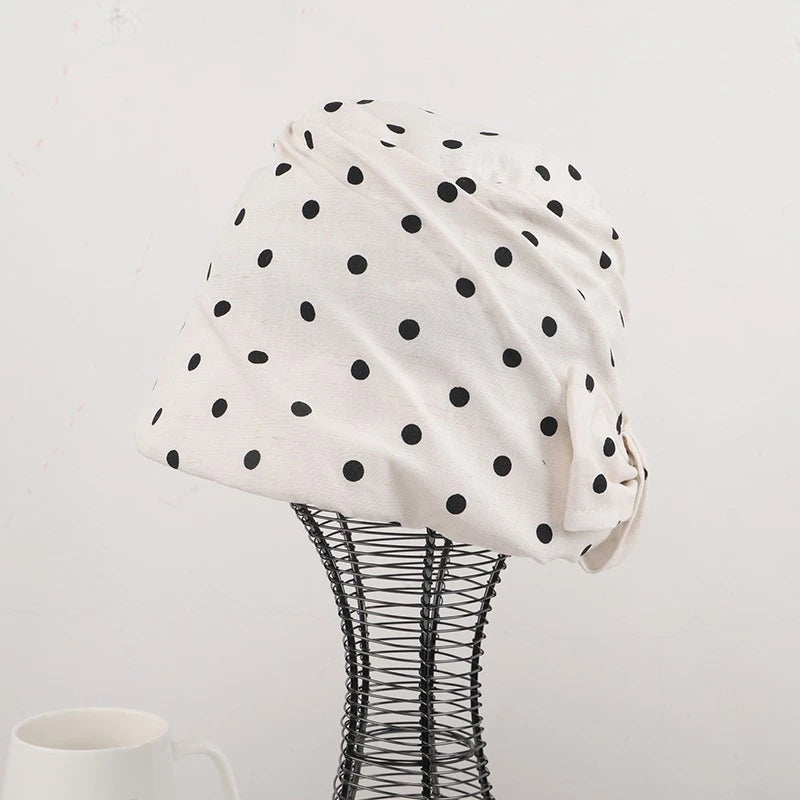 Dot-Patterned Equestrian Hat With Brim English-Style Black And White Beret