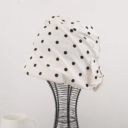 Dot-Patterned Equestrian Hat With Brim English-Style Black And White Beret