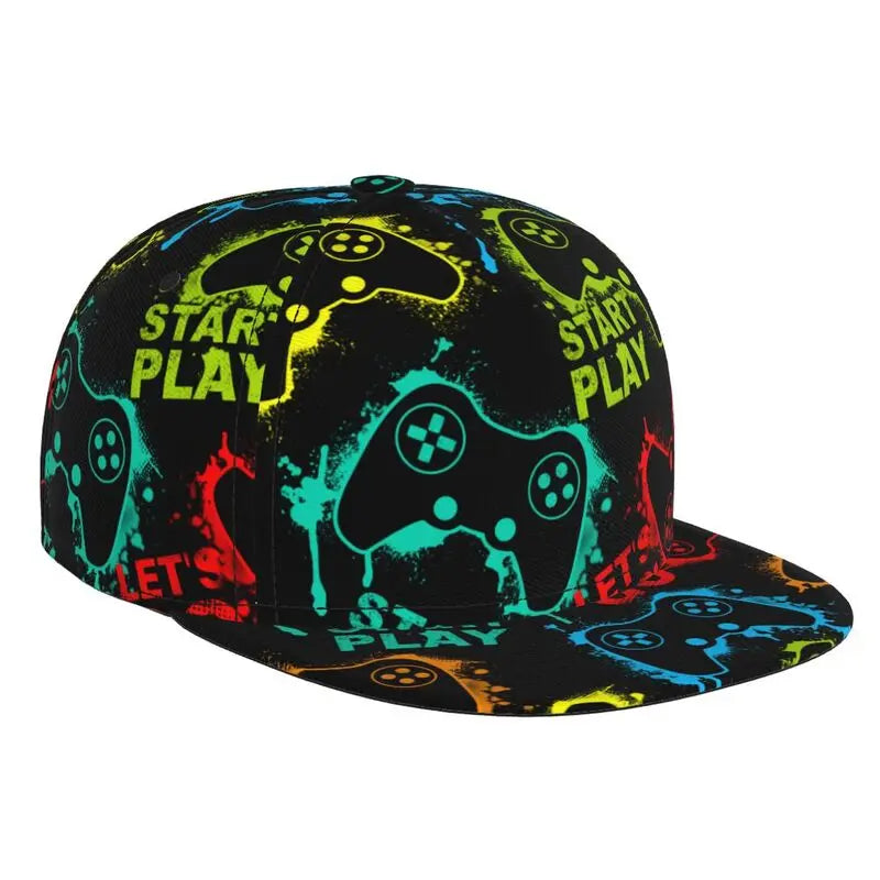 Video Game Controller Snapback Hat Unisex Flat Bill Hat Novelty Adjustable Hip Hop Flat Brim Sun Cap
