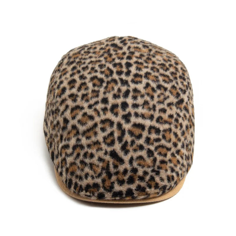 Women Men Leopard Print Flat Cap