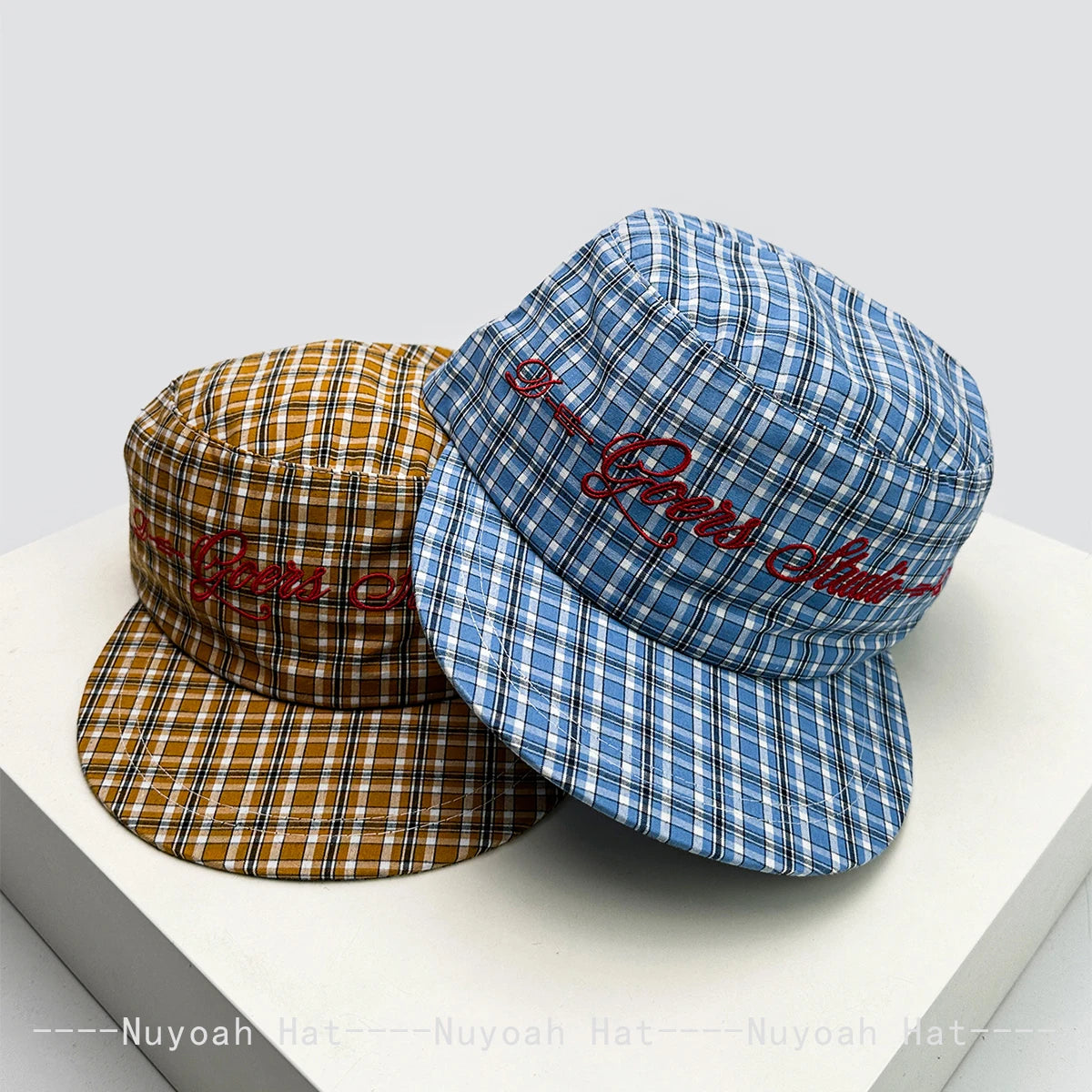Korean Plaid Embroidered Letters Baseball Hats