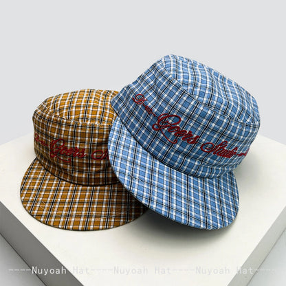 Korean Plaid Embroidered Letters Baseball Hats