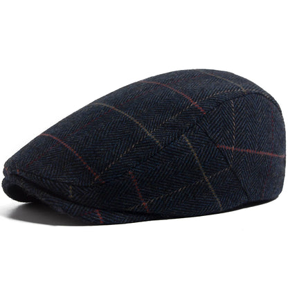 New Woolen Plaid Beret Men Casual Vintage Herringbone Newsboy Cap