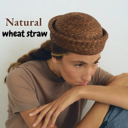 Ins Blogger Natural Straw Pillbox Hat Flat Berets Women