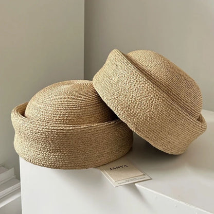 Straw Pillbox Hat Summer Beret Sun Hat