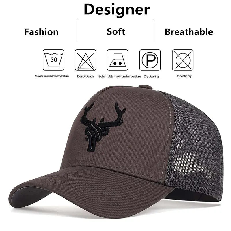 Unisex Animal Antlers Embroidery Baseball Net Caps Spring and Summer
