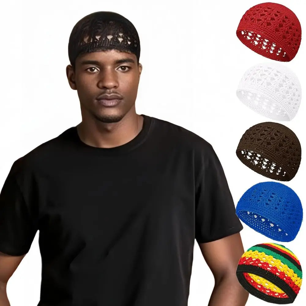Solid Color Crochet Beanie Hats Unisex Stretchy Handmade Cotton Skull Cap
