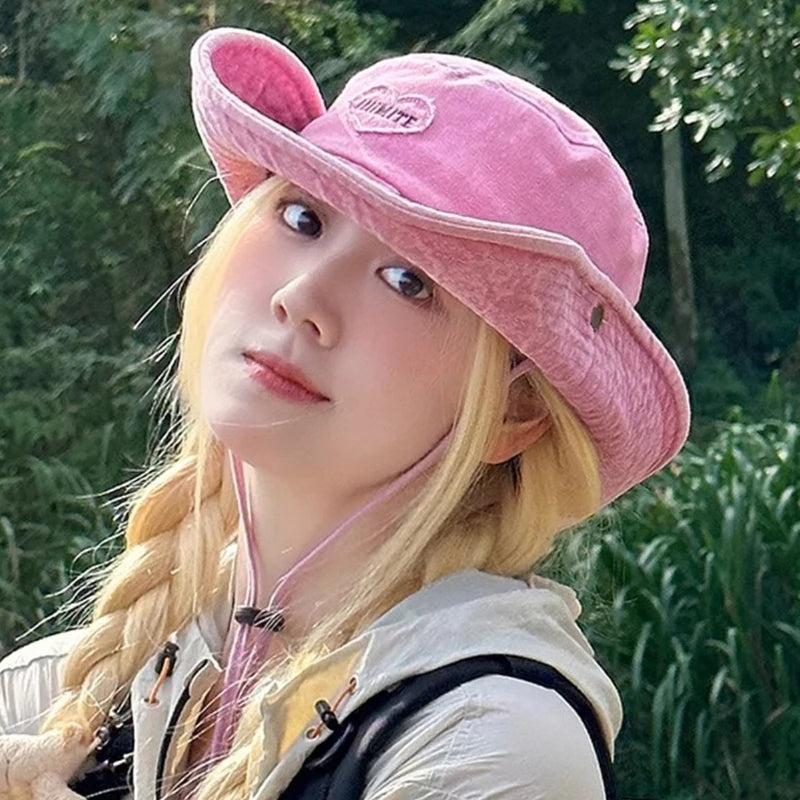 Outdoor Camping Sun Protection Sweet Pink Love Bucket Caps