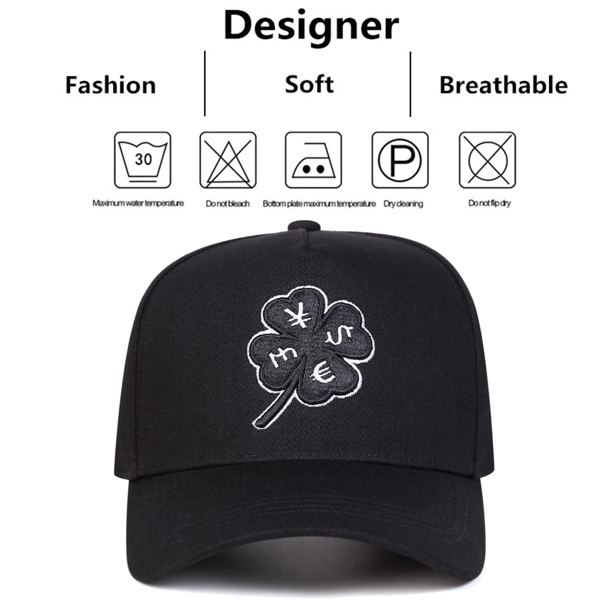 Unisex Four Leaf Clover Embroidery Baseball Caps Spring Autumn