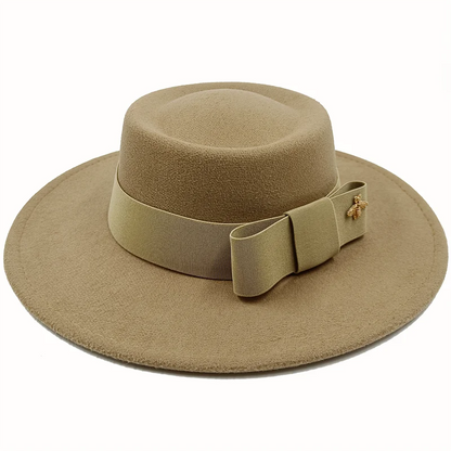 Bow Tie Fedora Hat Winter Round Bumpy Surface Flat Top