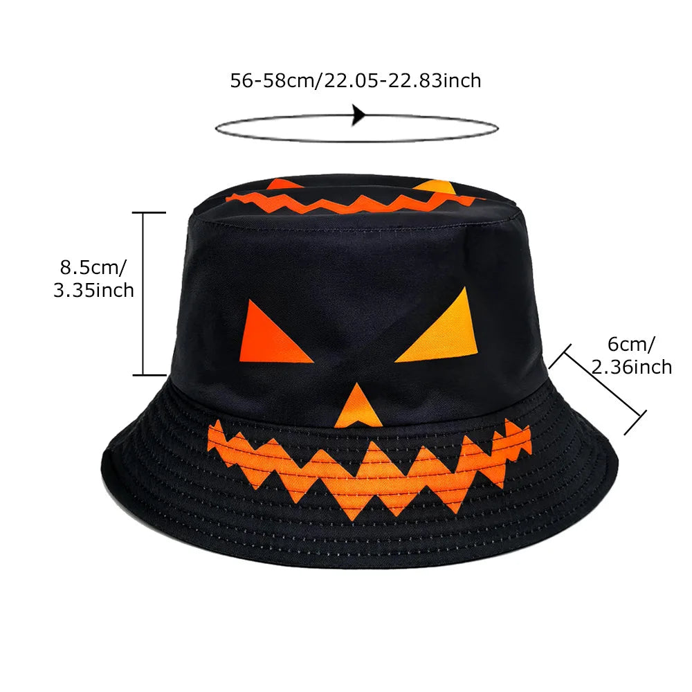 Halloween Decoration Bucket Hat Black Orange Pumpkin Jack O Lantern Fisherman Cap Spooky Party Cosplay Panama Hat