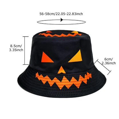 Halloween Decoration Bucket Hat Black Orange Pumpkin Jack O Lantern Fisherman Cap Spooky Party Cosplay Panama Hat
