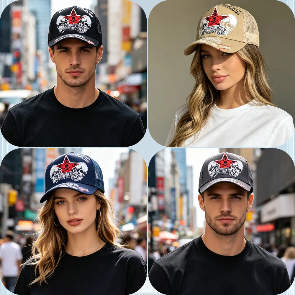 Unisex Punk Style Cap Red Star Skull Crossbones Embroidery Baseball Cap