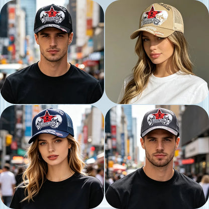 Unisex Punk Style Cap Red Star Skull Crossbones Embroidery Baseball Cap