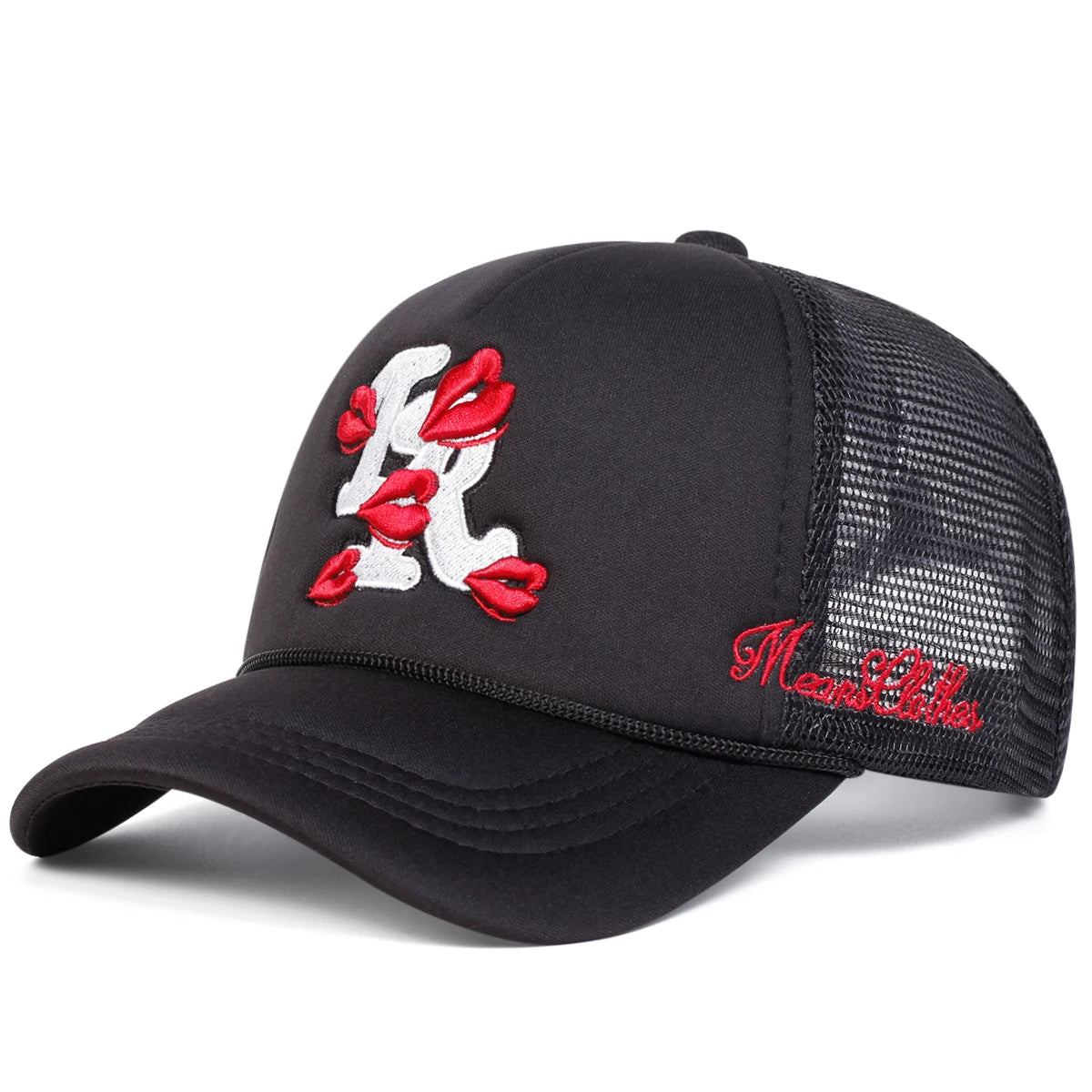 Unisex Letter Lips Embroidery Baseball Net Caps Spring and Summer