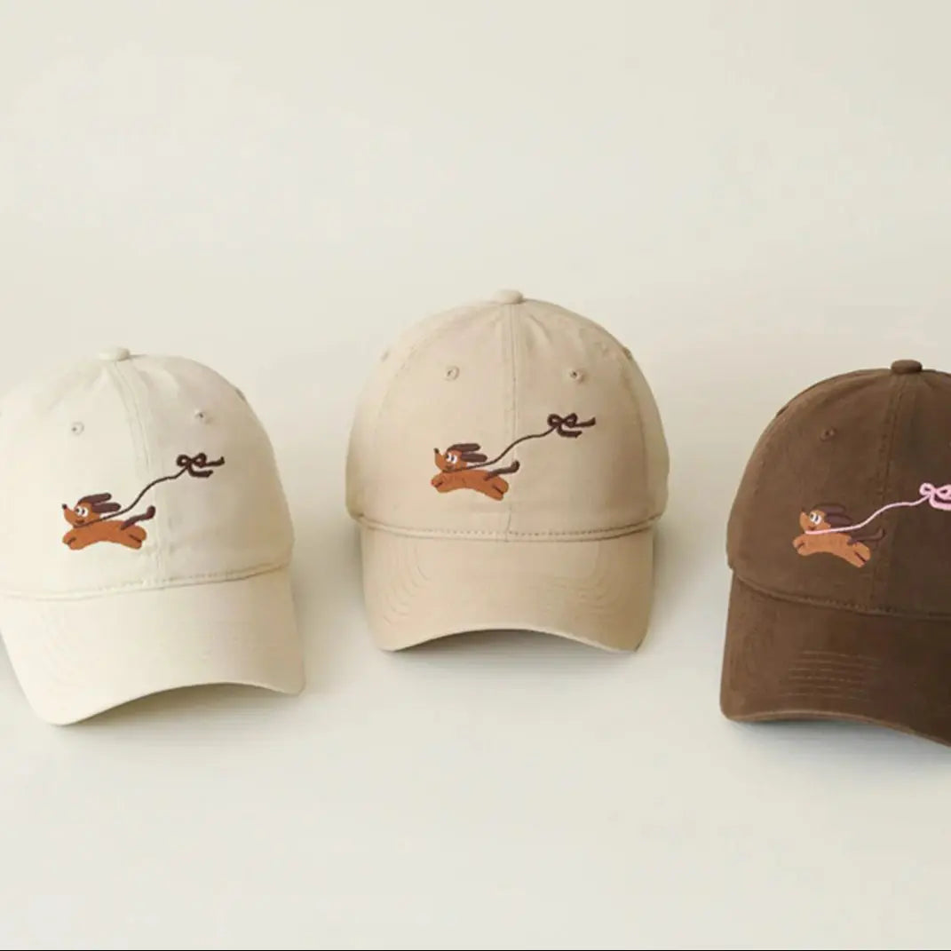 Baseball Cap with Original Cartoon Puppy Design Embroidery Widened & Deepened to Minimize Face Appearancenew Baseball Cap