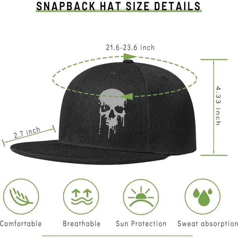 Flat Bill Hats For Men Snapback Skull Hats Black Hat For Teen Boys Skateboard Hats Baseball Cap