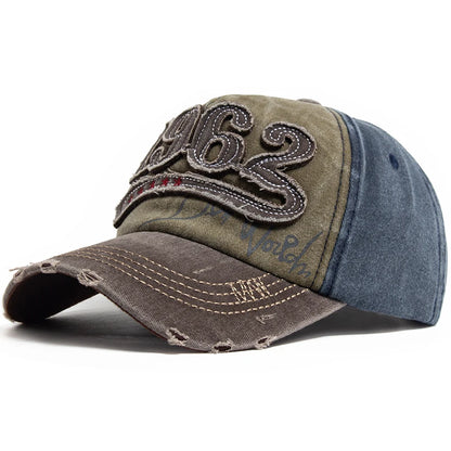 Fashion Vintage Washed Cotton Baseball Cap Men Digit 1962 Embroidery