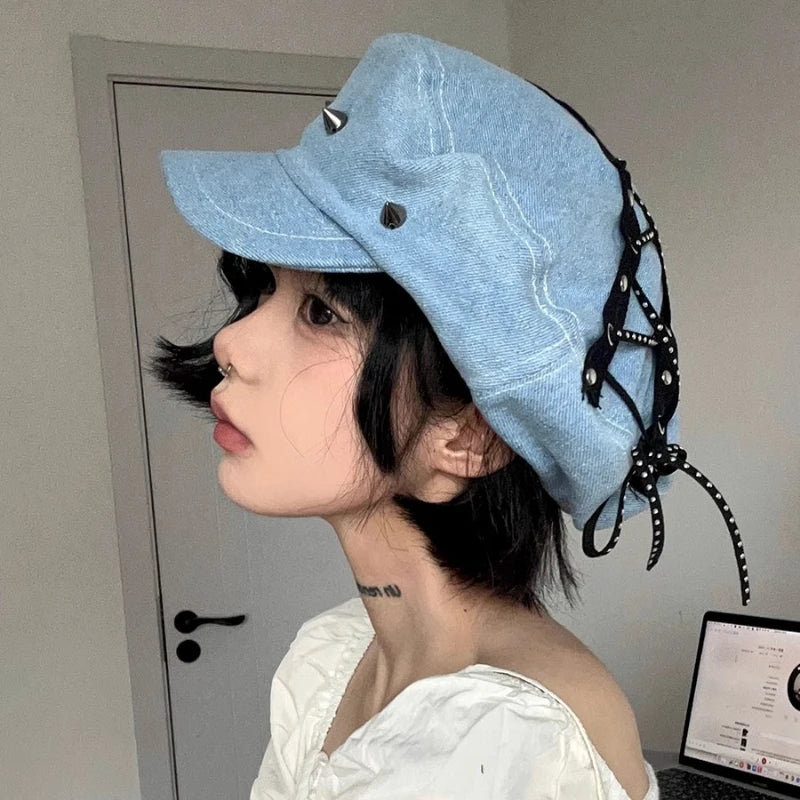 Spring And Summer New Sweet Cool Babes Denim Flat Top Painter Hats
