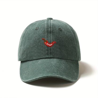 1pc Retro Washed Baseball Caps for Women,with Chili Pepper Embroidery