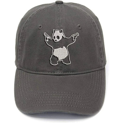 Lyprerazy Panda with Gun Washed Cotton Men Women Unisex Hip Hop Cool Flock Printing Baseball Cap