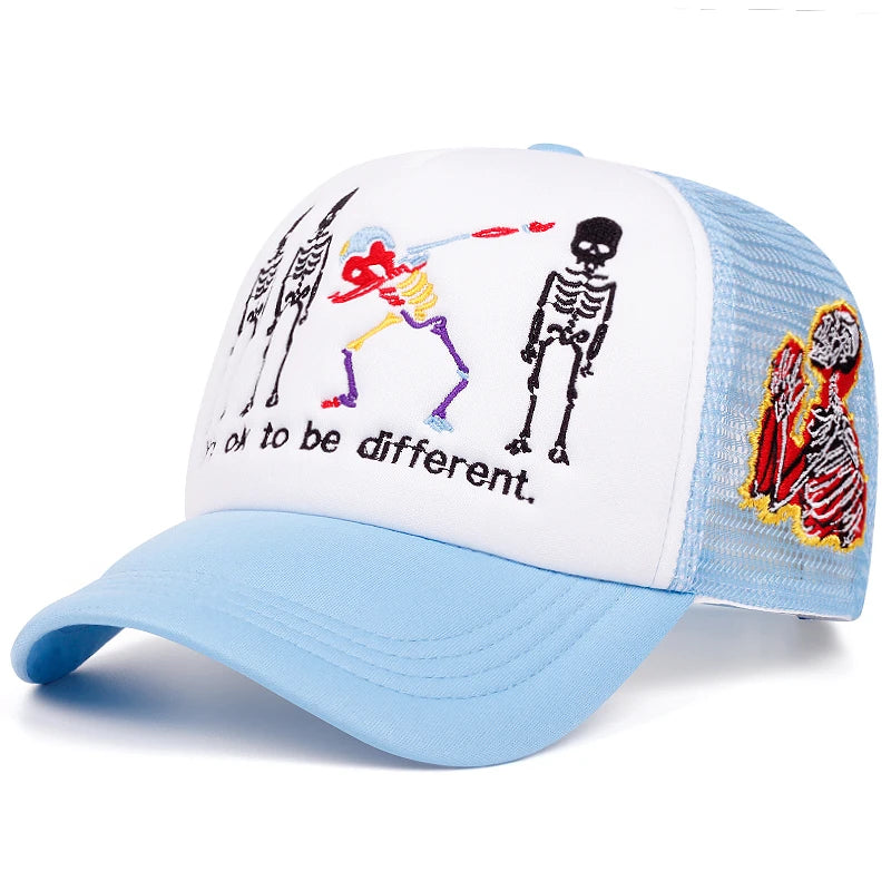 Five Skeleton Side Prayer Embroidery Trendy Retro Hip Hop Hat Men's Outdoor