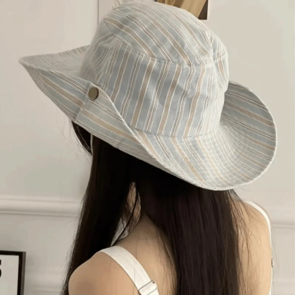 Shading Function Korean Style Striped Bucket Hat