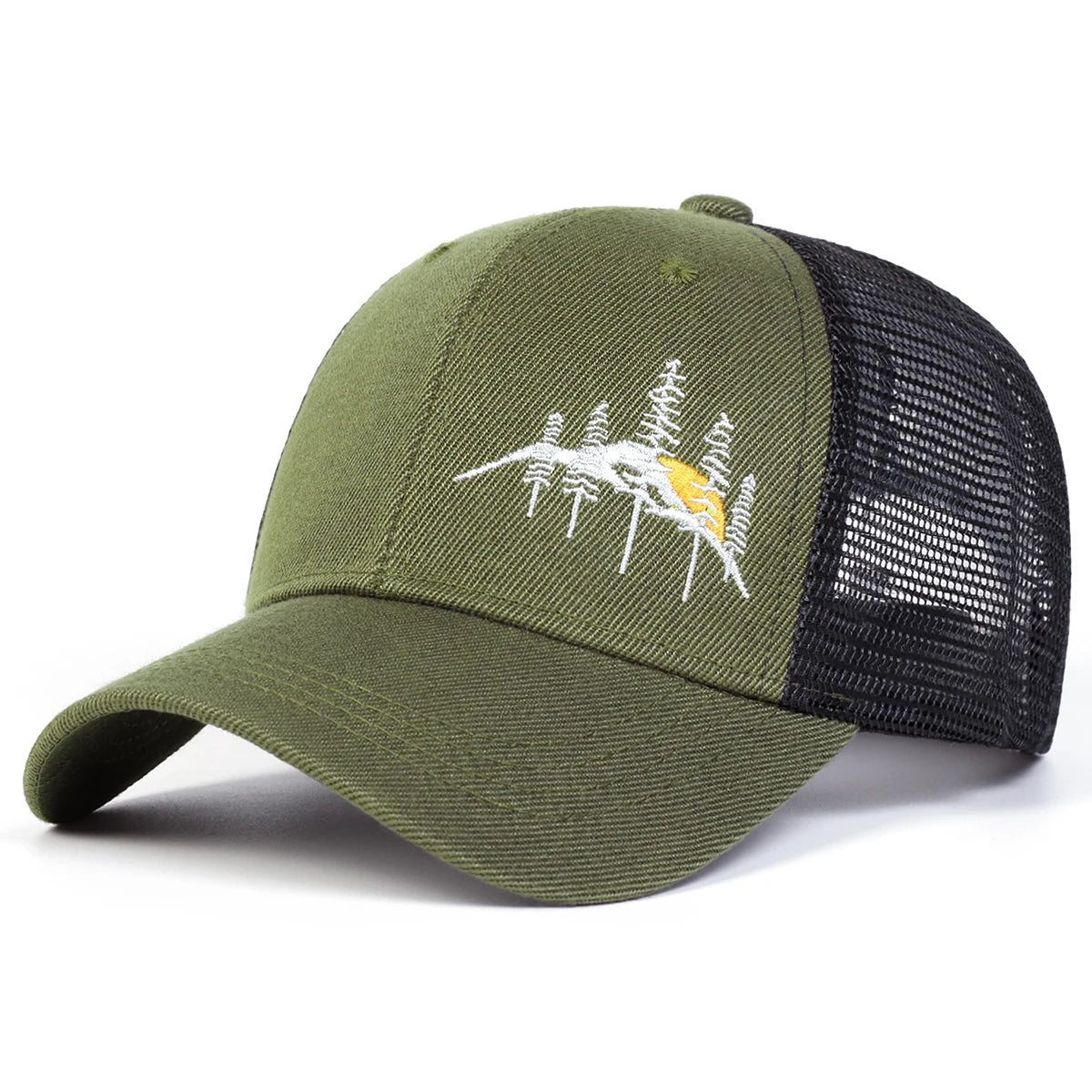 Unisex Mountain Tree Embroidery Baseball Net Caps Spring and Summer