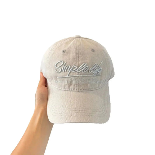 Retro Blue Embroidered Letter Wide Brim Baseball Cap Korean Style Sunshade Outdoor Sports Circumference Hat