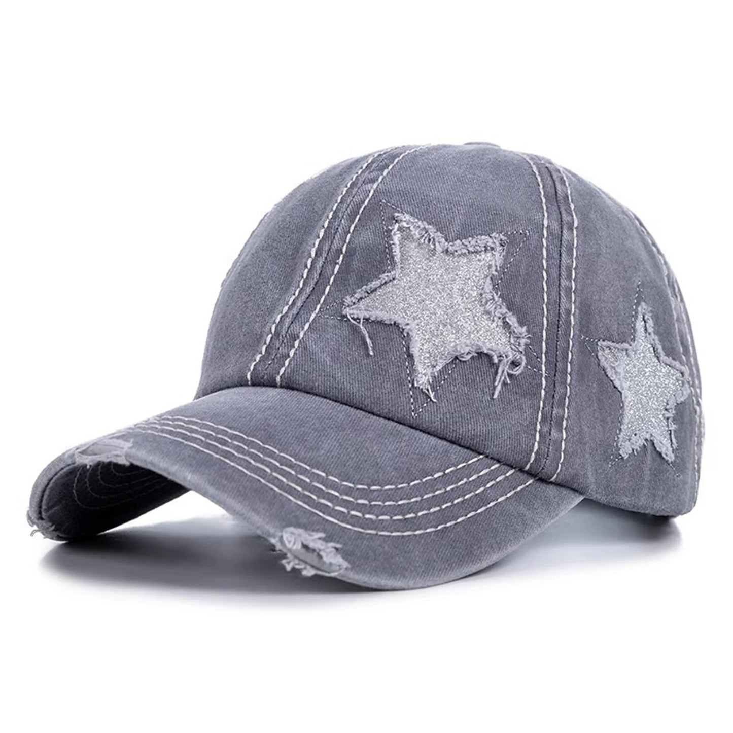 Retro Y2k Star Washed Denim Hole Star Baseball Cap
